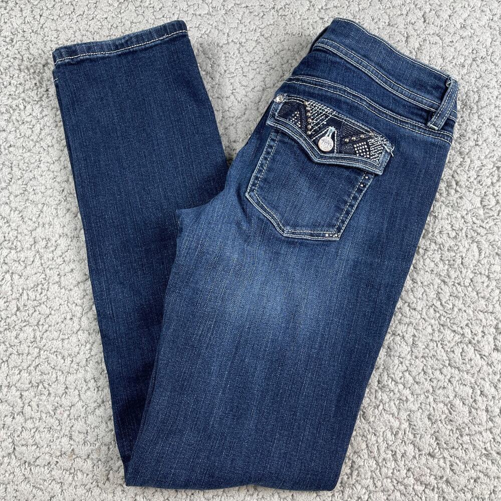 White House Black Market Noir Jeans Womens 2 Slim Ankle Embellished Flap Pocket
